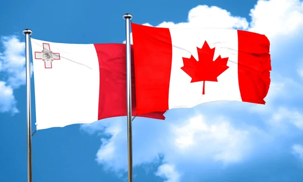 马耳他国旗与加拿大国旗，3d 渲染 — 图库照片