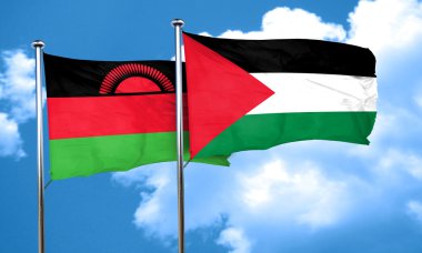 Malavi bayrak Palestine bayrak, 3d render ile