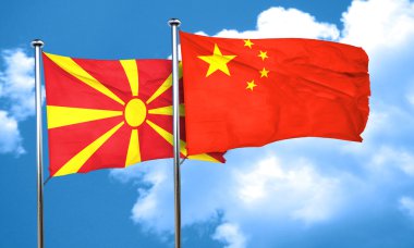 Makedonya bayrak Çin bayrak, 3d render ile