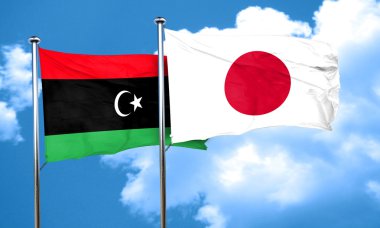 Libya bayrağı Japonya bayrağı, 3d render ile