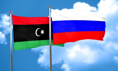Libya bayrağı Rusya bayrağı, 3d render ile