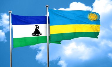 Lesoto bayrağı ile Ruanda bayrak, 3d render