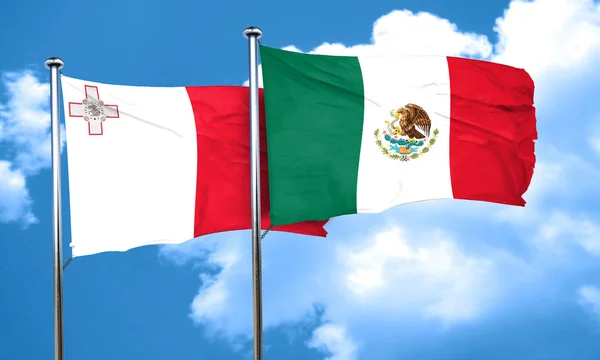 Bandera de Malta con bandera de México, Renderizado 3D — Foto de Stock