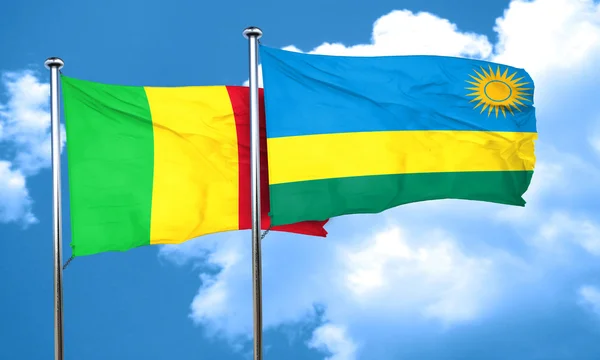 Mali-Flagge mit Ruanda-Flagge, 3D-Darstellung — Stockfoto