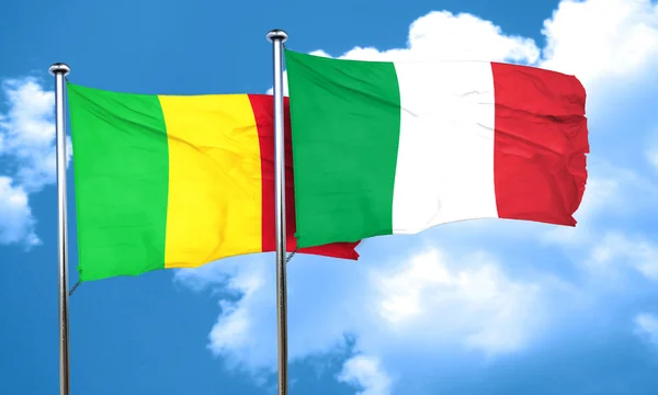 Bandera de Malí con bandera de Italia, Renderizado 3D — Foto de Stock