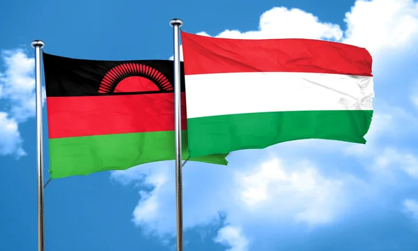 Vlajka Malawi s Maďarskem vlajka, 3d vykreslování — Stock fotografie