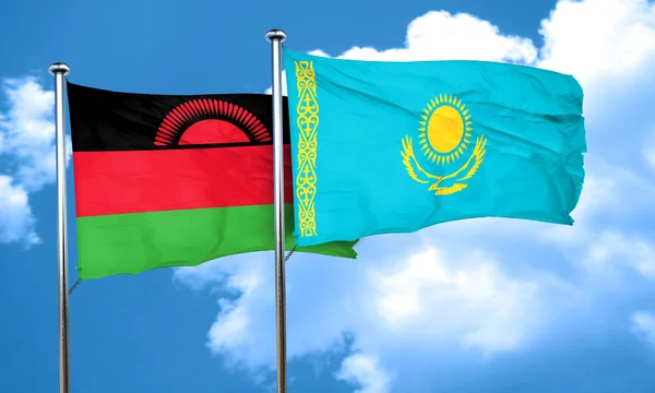 Drapeau Malawi avec drapeau Kazakhstan, rendu 3D — Photo