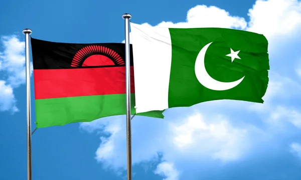 Malawi flag with Pakistan flag, 3D rendering