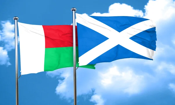 Madagaskar vlag met de vlag van Schotland, 3D-rendering — Stockfoto