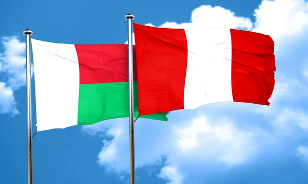 Vlag van Madagaskar met Peru vlag, 3D-rendering — Stockfoto