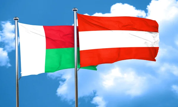 De vlag van Madagaskar vlag met Oostenrijk, 3D-rendering — Stockfoto