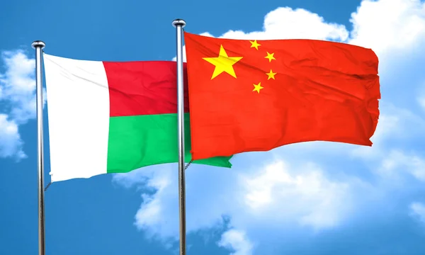 Vlag van Madagaskar met China vlag, 3D-rendering — Stockfoto