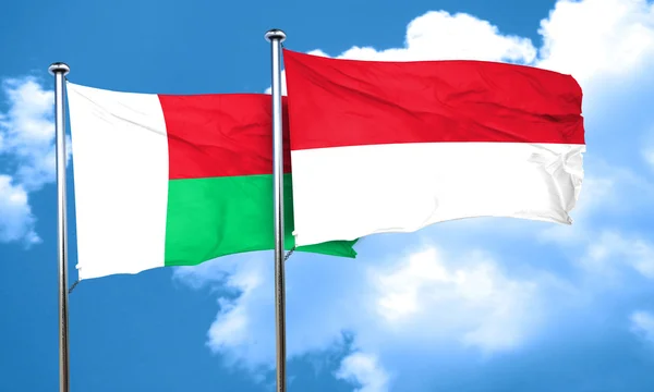Vlag van Madagaskar met Indonesië vlag, 3D-rendering — Stockfoto