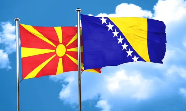 Makedoniens flagga med Bosnien och Hercegovinas flagga, 3d-rendering — Stockfoto