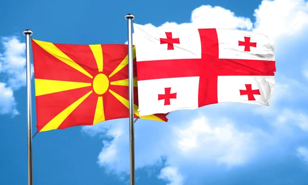 Makedoniens flagga med Georgien flagga, 3d-rendering — Stockfoto