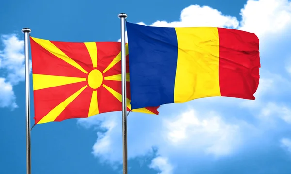 Makedoniens flagga med Rumänien flagga, 3d-rendering — Stockfoto