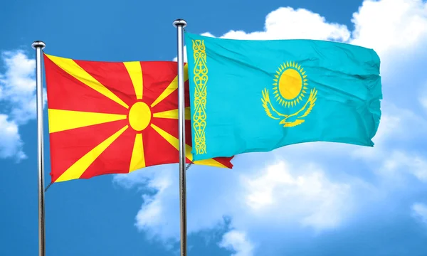 Kazakistan bayrağı, 3d render ile Makedonya bayrak — Stok fotoğraf