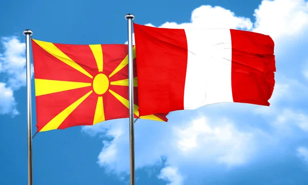 Makedoniens flagga med Peru flagga, 3d-rendering — Stockfoto