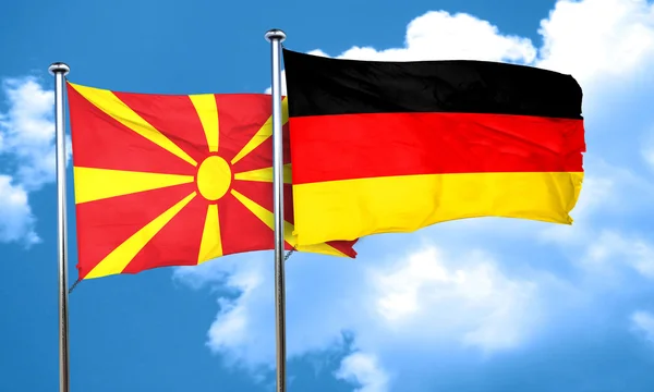 Makedoniens flagga med Tyskland flagga, 3d-rendering — Stockfoto
