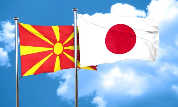 Macedonia flag with Japan flag, 3D rendering