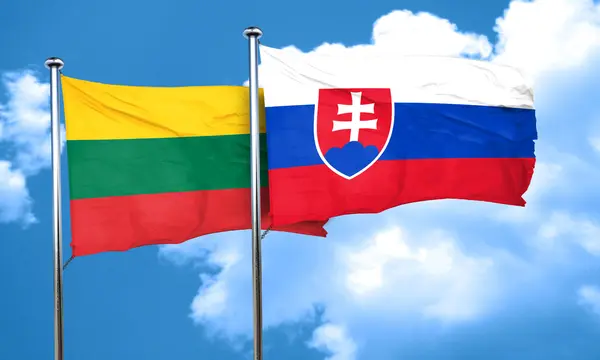 Litva vlajka vlajka Slovenska, 3d vykreslování — Stock fotografie