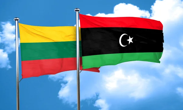 Lithuania flag with Libya flag, 3D rendering