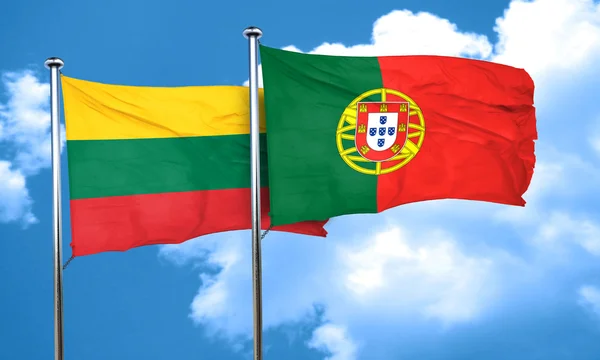 Litauische Flagge mit portugiesischer Flagge, 3D-Darstellung — Stockfoto