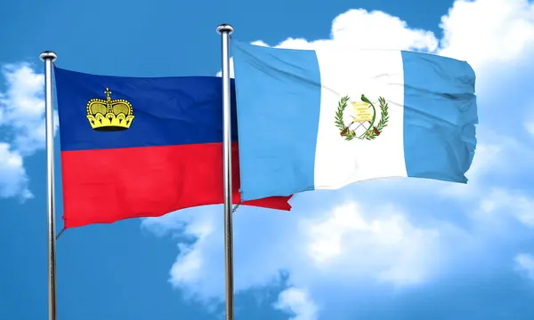 De vlag van Liechtenstein vlag met Guatemala, 3D-rendering — Stockfoto