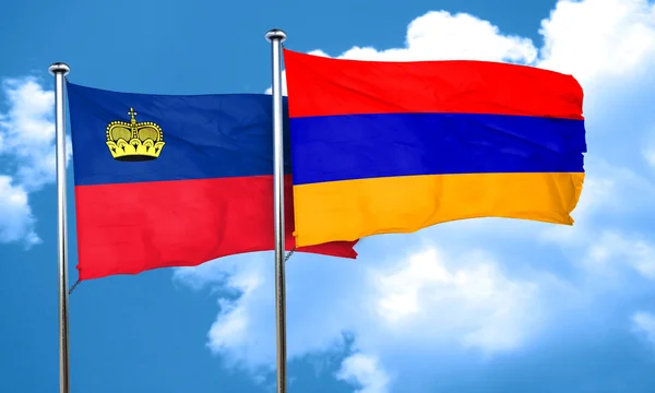Λιχτενστάιν σημαία με τη σημαία της Αρμενίας, 3d rendering — Φωτογραφία Αρχείου