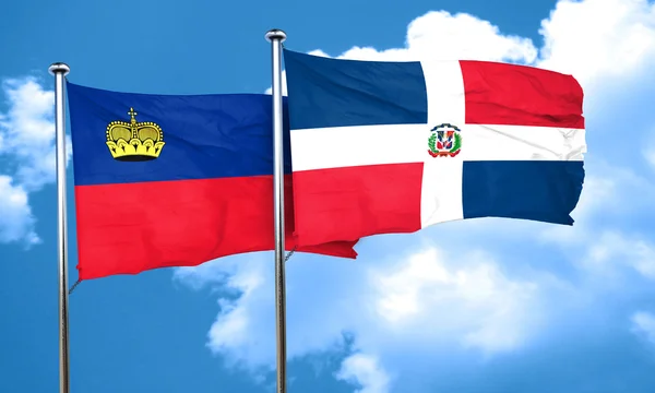 Bandiera Liechtenstein con bandiera Repubblica Dominicana, rendering 3D — Foto Stock