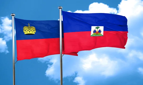 Drapeau Liechtenstein avec drapeau Haïti, rendu 3D — Photo