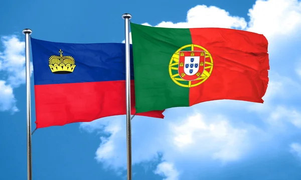 De vlag van Liechtenstein vlag met Portugal, 3D-rendering — Stockfoto