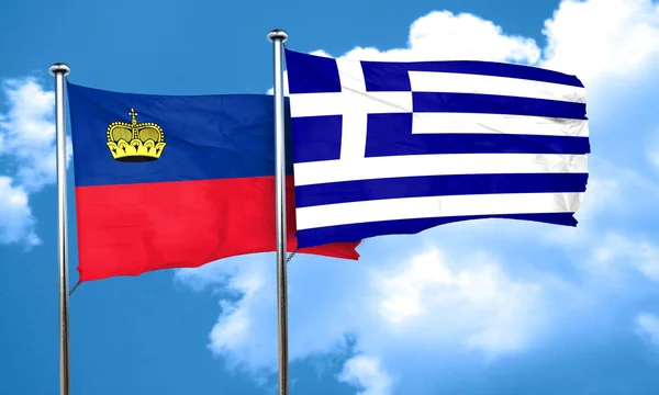 Λιχτενστάιν σημαία με τη σημαία της Ελλάδας, 3d rendering — Φωτογραφία Αρχείου