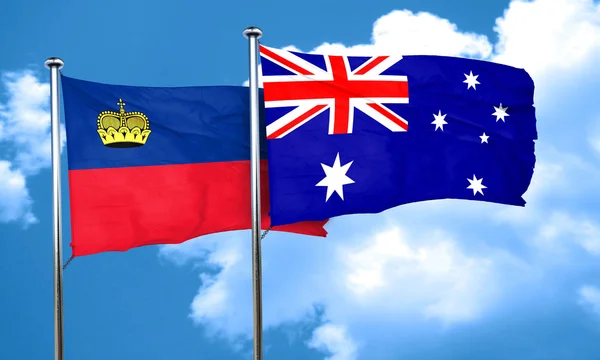 Λιχτενστάιν σημαία με σημαία Αυστραλίας, 3d rendering — Φωτογραφία Αρχείου