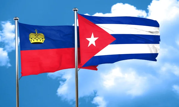 Liechtenstein flag with cuba flag, 3D rendering — Stock Photo, Image