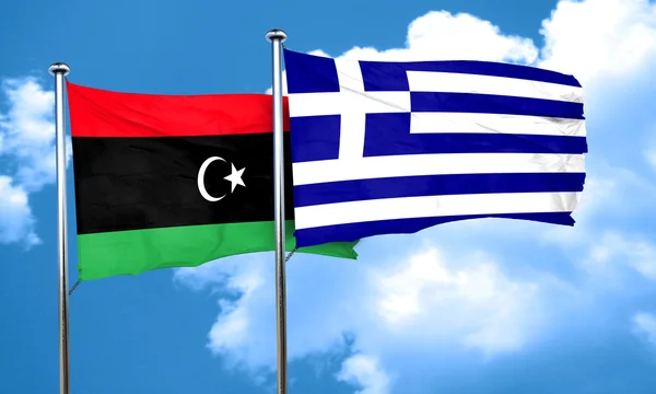 Σημαία της Λιβύης με Ελλάδα σημαία, 3d rendering — Φωτογραφία Αρχείου