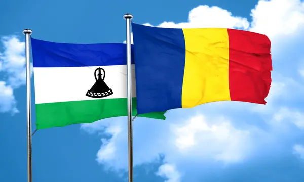 Bandera Lesotho con bandera de Rumania, Renderizado 3D — Foto de Stock