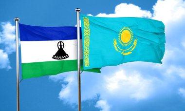 Lesoto bayrağı Kazakistan bayrağı, 3d render ile