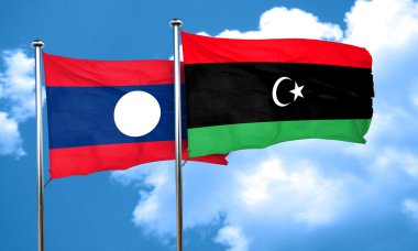 Laos bayrağı Libya bayrağı, 3d render ile