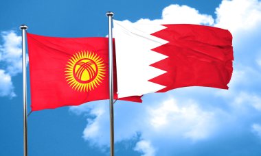 Kırgızistan bayrağı ile Bahreyn bayrağı, 3d render