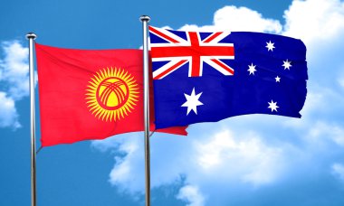 Kırgızistan bayrağı Avustralya bayrağı, 3d render ile