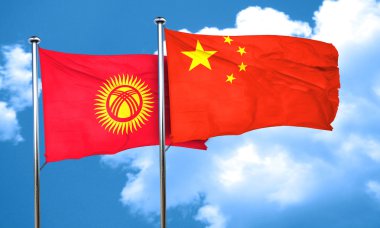 Kırgızistan bayrağı Çin bayrağı, 3d render ile