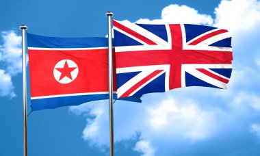 Büyük Britanya bayrağı, 3d render ile Kuzey Kore bayrağı
