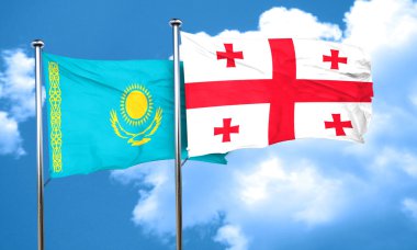 Georgia bayrak, 3d render ile Kazakistan bayrağı