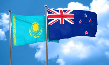 Yeni Zelanda bayrağı, 3d render ile Kazakistan bayrağı