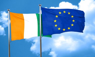 Fildişi Sahilleri bayrak Avrupa Birliği bayrağı, 3d render ile