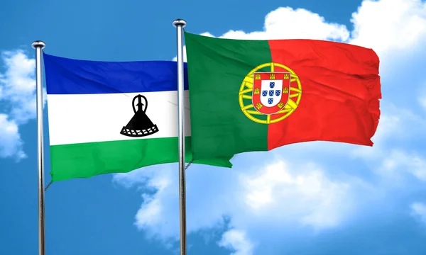 De vlag van Lesotho vlag met Portugal, 3D-rendering — Stockfoto