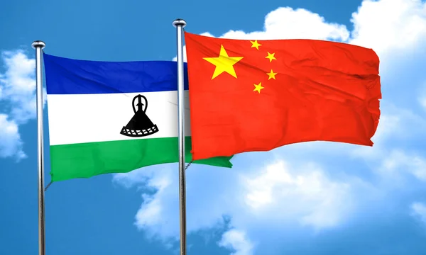 De vlag van Lesotho vlag met China, 3D-rendering — Stockfoto