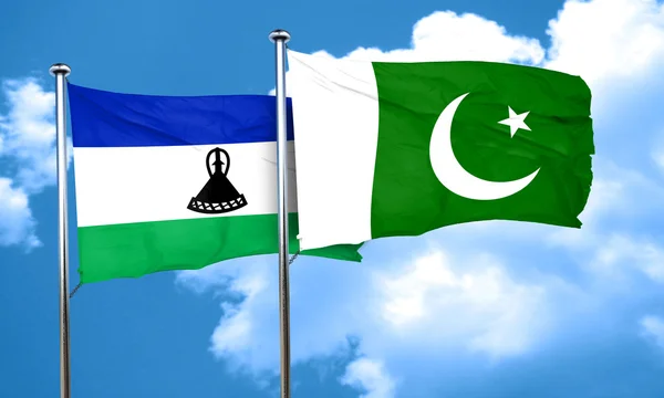 Lesotho Flagge mit pakistanischer Flagge, 3d Rendering — Stockfoto