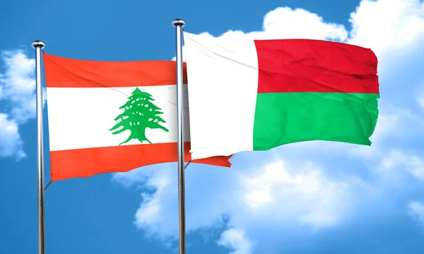 Lebanon flag with Madagascar flag, 3D rendering — Stock Photo, Image